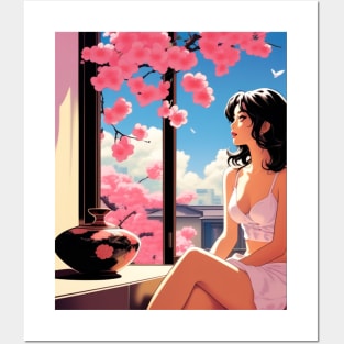 Japanese Girl And Cherry Blossom - Anime Drawing Posters and Art